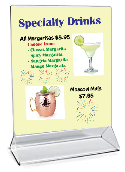5 x 7 Clear Acrylic Table Tent Card Holder with Custom Insert main image